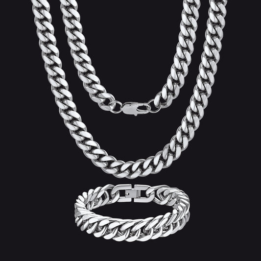 Klobiges, schweres Miami Cuban Link-Ketten- und Armband-Set für Herren