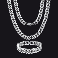 Klobiges, schweres Miami Cuban Link-Ketten- und Armband-Set für Herren