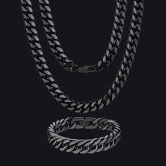 Klobiges, schweres Miami Cuban Link-Ketten- und Armband-Set für Herren