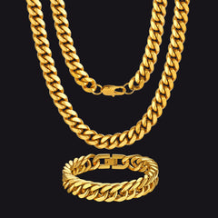 Klobiges, schweres Miami Cuban Link-Ketten- und Armband-Set für Herren