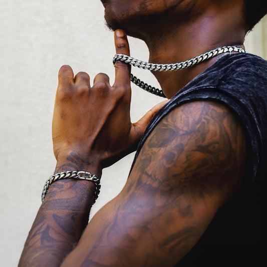 Klobiges, schweres Miami Cuban Link-Ketten- und Armband-Set für Herren
