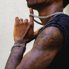 Klobiges, schweres Miami Cuban Link-Ketten- und Armband-Set für Herren