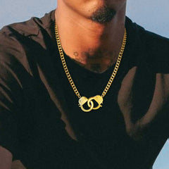 Punk-Handschellen-Halskette für Männer, Partner in Crime Cuban Link Chain