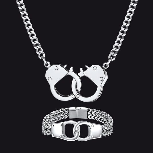 Gothic Punk Handschellen Halskette &amp; Armband Schmuckset für Männer