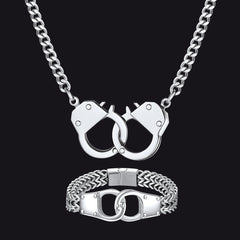 Conjunto de joias com colar e pulseira de algemas gótico punk