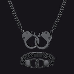 Conjunto de joias com colar e pulseira de algemas gótico punk