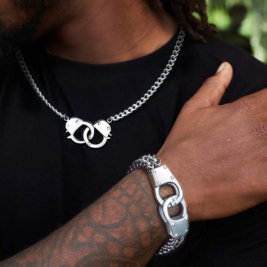 Gothic Punk Handschellen Halskette &amp; Armband Schmuckset für Männer