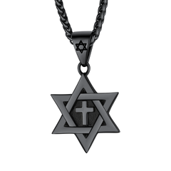 Jüdische Davidstern-Kreuz-Halskette für Herren