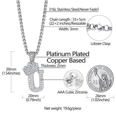 Sparkly Bling Cubic Zirconia Initial Letther Necklace for Men