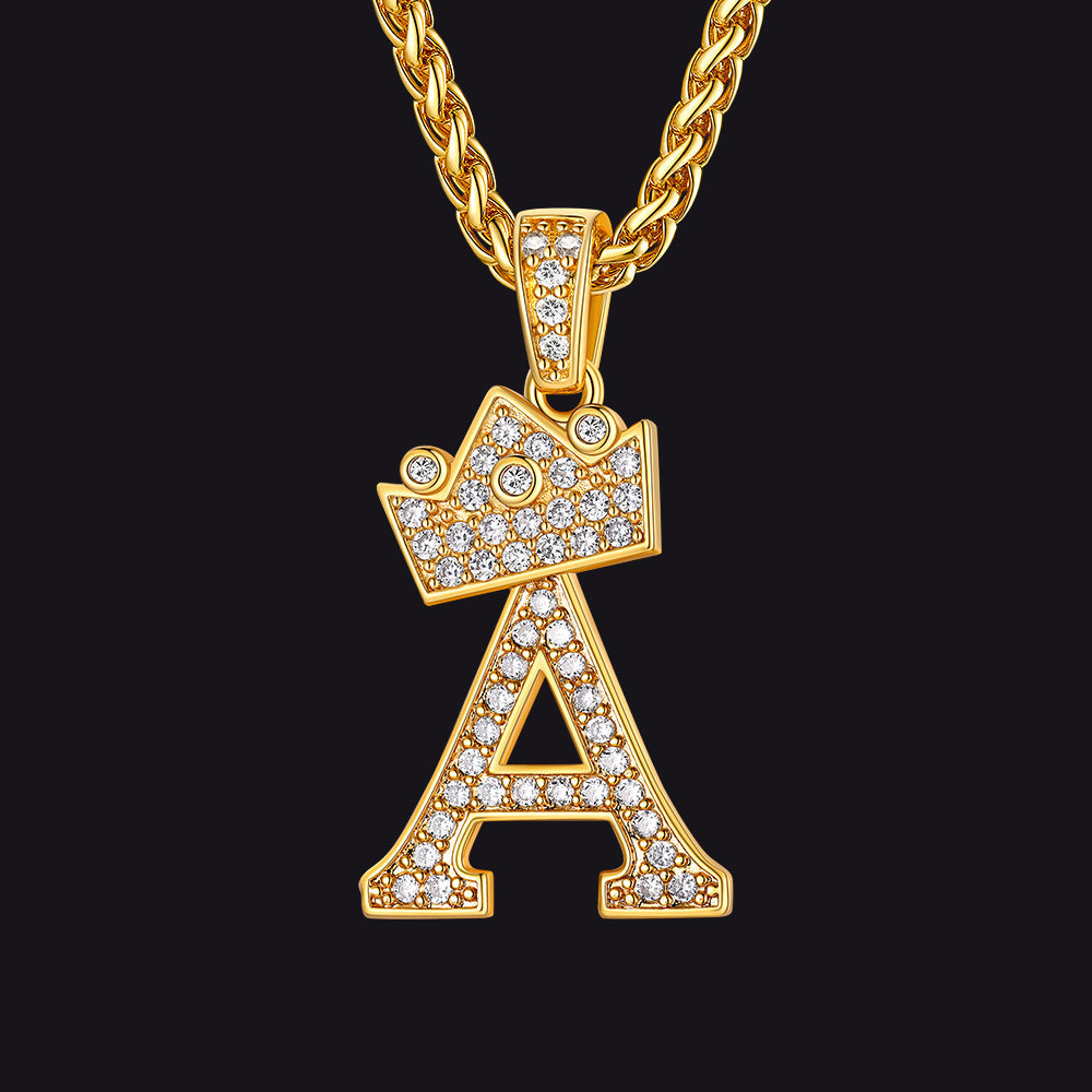Sparkly Bling Cubic Zirconia Initial Letther Necklace for Men