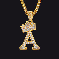 Sparkly Bling Cubic Zirconia Initial Letther Necklace for Men