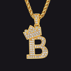 Sparkly Bling Cubic Zirconia Initial Letther Necklace for Men