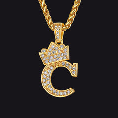 Sparkly Bling Cubic Zirconia Initial Letther Necklace for Men