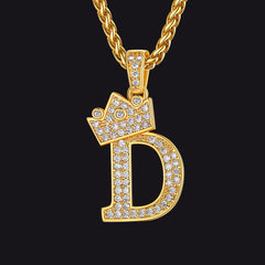 Sparkly Bling Cubic Zirconia Initial Letther Necklace for Men