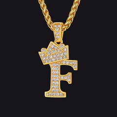 Sparkly Bling Cubic Zirconia Initial Letther Necklace for Men