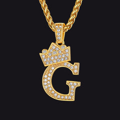 Sparkly Bling Cubic Zirconia Initial Letther Necklace for Men