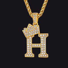 Sparkly Bling Cubic Zirconia Initial Letther Necklace for Men