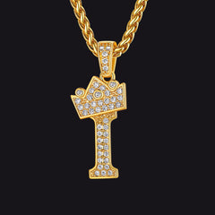 Sparkly Bling Cubic Zirconia Initial Letther Necklace for Men