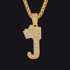 Sparkly Bling Cubic Zirconia Initial Letther Necklace for Men