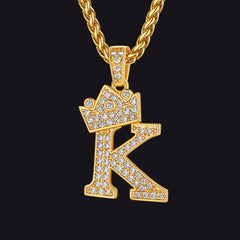 Sparkly Bling Cubic Zirconia Initial Letther Necklace for Men