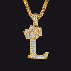 Sparkly Bling Cubic Zirconia Initial Letther Necklace for Men