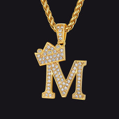 Sparkly Bling Cubic Zirconia Initial Letther Necklace for Men