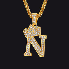 Sparkly Bling Cubic Zirconia Initial Letther Necklace for Men
