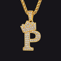 Sparkly Bling Cubic Zirconia Initial Letther Necklace for Men