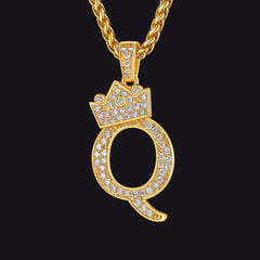 Sparkly Bling Cubic Zirconia Initial Letther Necklace for Men