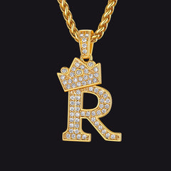 Sparkly Bling Cubic Zirconia Initial Letther Necklace for Men