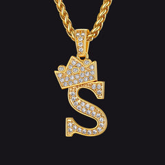 Sparkly Bling Cubic Zirconia Initial Letther Necklace for Men