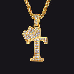 Sparkly Bling Cubic Zirconia Initial Letther Necklace for Men