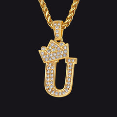 Sparkly Bling Cubic Zirconia Initial Letther Necklace for Men