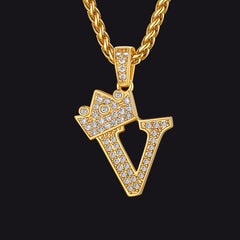 Sparkly Bling Cubic Zirconia Initial Letther Necklace for Men