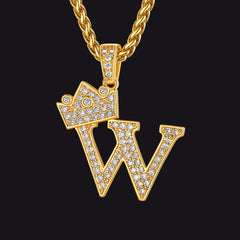 Sparkly Bling Cubic Zirconia Initial Letther Necklace for Men