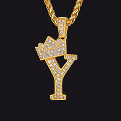 Sparkly Bling Cubic Zirconia Initial Letther Necklace for Men