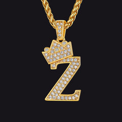 Sparkly Bling Cubic Zirconia Initial Letther Necklace for Men