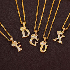 Sparkly Bling Cubic Zirconia Initial Letther Necklace for Men