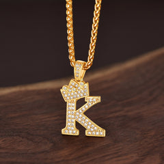 Sparkly Bling Cubic Zirconia Initial Letther Necklace for Men