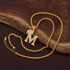 Sparkly Bling Cubic Zirconia Initial Letther Necklace for Men