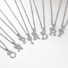 Sparkly Bling Cubic Zirconia Initial Letther Necklace for Men
