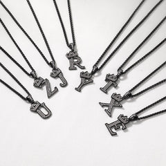 Sparkly Bling Cubic Zirconia Initial Letther Necklace for Men