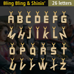 Gold Number Initial Chain Necklace with Cubic Zirconia for Men Women