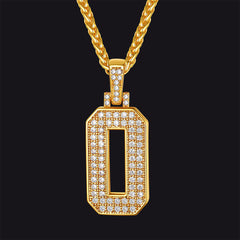 Gold Number Initial Chain Necklace with Cubic Zirconia for Men Women