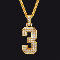 Gold Number Initial Chain Necklace with Cubic Zirconia for Men Women