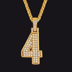 Gold Number Initial Chain Necklace with Cubic Zirconia for Men Women