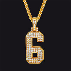Gold Number Initial Chain Necklace with Cubic Zirconia for Men Women