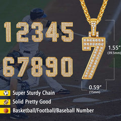 Gold Number Initial Chain Necklace with Cubic Zirconia for Men Women