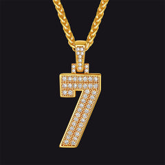 Gold Number Initial Chain Necklace with Cubic Zirconia for Men Women