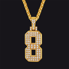 Gold Number Initial Chain Necklace with Cubic Zirconia for Men Women